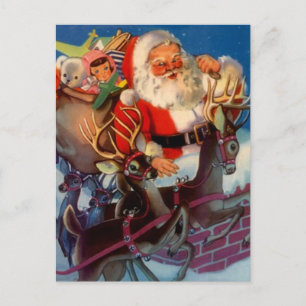 Santa & rendier slee speelgoed schoorsteen Feestdagenkaart