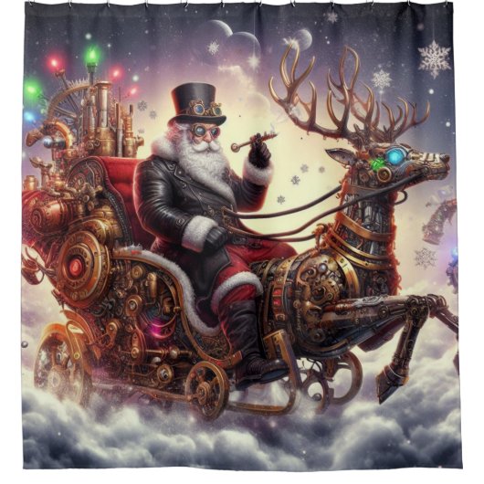 Santa/Rendier steampunk Kerstmis/winter Douchegordijn (Voorkant)