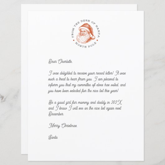 Santa Reply Letter (Voorkant / Achterkant)