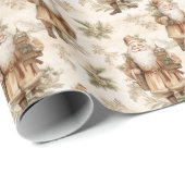 Santa Retro Gold Cadeaupapier (Rol Hoek)