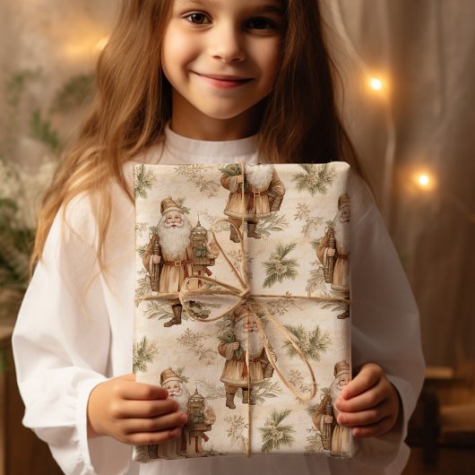 Santa Retro Gold Cadeaupapier