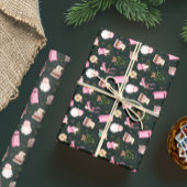  Santa Retro Roze Kerst Custom Monogram Cadeaupapier