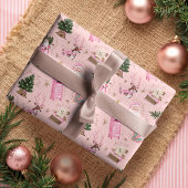  Santa Retro Roze Kerst Custom Monogram Inpakpapier Vel