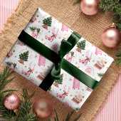  Santa Retro Roze Kerst Custom Monogram Inpakpapier Vel