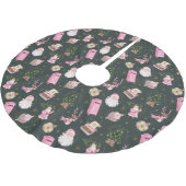 Santa Retro Roze Kerst Custom Monogram Kerstboom Rok (Gekanteld)