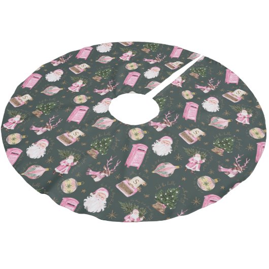 Santa Retro Roze Kerst Custom Monogram Kerstboom Rok (Gekanteld)