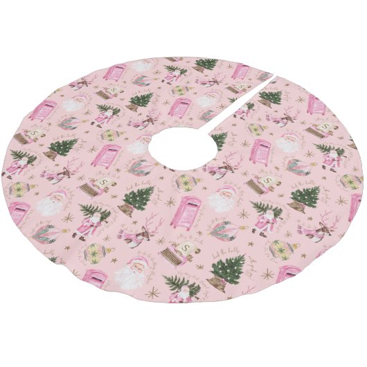 Santa Retro Roze Kerst Custom Monogram Kerstboom Rok (Gekanteld)