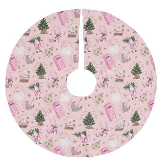 Santa Retro Roze Kerst Custom Monogram Kerstboom Rok (Voorkant)