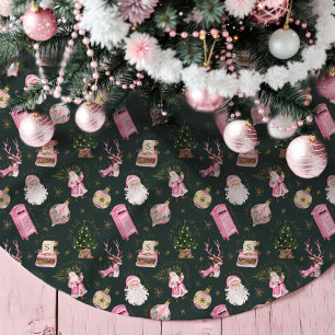 Santa Retro Roze Kerst Custom Monogram Kerstboom Rok