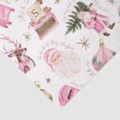 Santa Retro Roze Kerst Custom Monogram Tissuepapier (Detail)