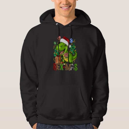 Santa Rex Christmas Tree Rex mas Leopard Dinosaur Hoodie (Voorkant)