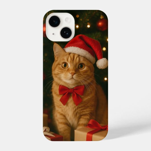 Santa Ribbon Cat iPhone 14 Case Hoesje (Achterkant)