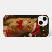 Santa Ribbon Cat iPhone 14 Case Hoesje (Achterkant horizontaal)
