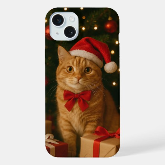 Santa Ribbon Cat iPhone 15 plus Case (Verso)