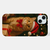 Santa Ribbon Cat iPhone 15 plus Case (Verso Horizontal)