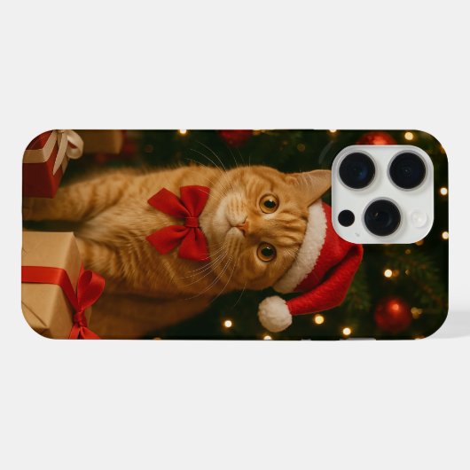 Santa Ribbon Cat iPhone 15 Pro Max Case (Verso Horizontal)