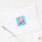 Santa rides a Bicycle Vierkante Sticker (Envelop)
