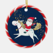 Santa Rides a Unicorn Cute Keramisch Ornament (Voorkant)