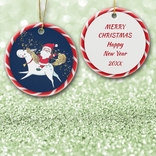 Santa Rides a Unicorn Cute Keramisch Ornament