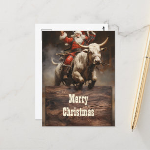 Santa Riding a Bull Briefkaart