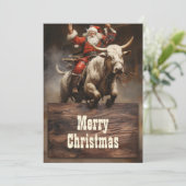 Santa Riding a Bull Feestdagenkaart (Staand voorkant)