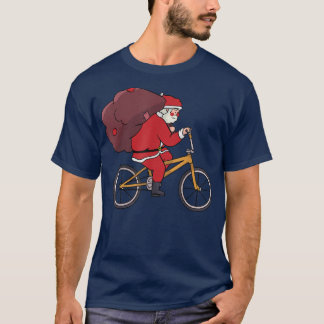 Santa Riding Bike Kerstmis Funny XMas Pajama Bicy T-shirt