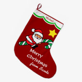 Santa Riding Candy Cane Grote Kerstsok (Voorkant (Hangend))