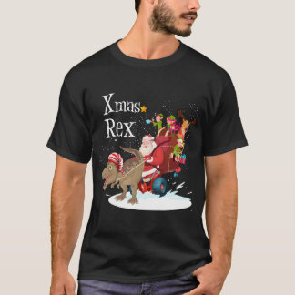 Santa Riding Dinosaur Kerstrex T-shirt