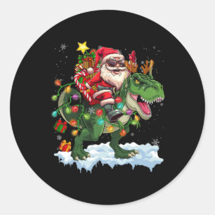 Santa Riding Dinosaur T Rex kerstboomverlichting Ronde Sticker