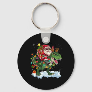 Santa Riding Dinosaur T Rex kerstboomverlichting Sleutelhanger