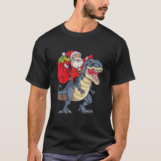 Santa Riding Dinosaur T rex kerstcadeaus Boys M T-shirt (Voorkant)