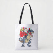 Santa Riding Dinosaur T rex kerstjongens Man Xma Draagtas (Voorkant)