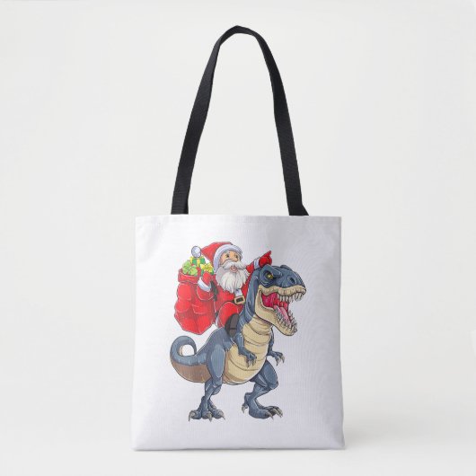 Santa Riding Dinosaur T rex kerstjongens Man Xma Draagtas (Voorkant)