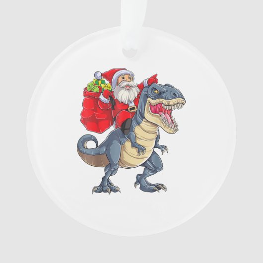 Santa Riding Dinosaur T rex kerstjongens Man Xma Ornament (voorkant)