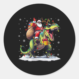 Santa Riding Dinosaur T Rex kerstjongens Man Xma Ronde Sticker