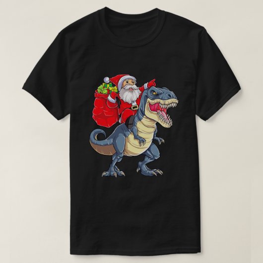 Santa Riding Dinosaur T Rex kerstjongens Man Xma T-shirt (Design voorkant)