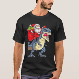Santa Riding Dinosaur T Rex kerstjongens Man Xma T-shirt