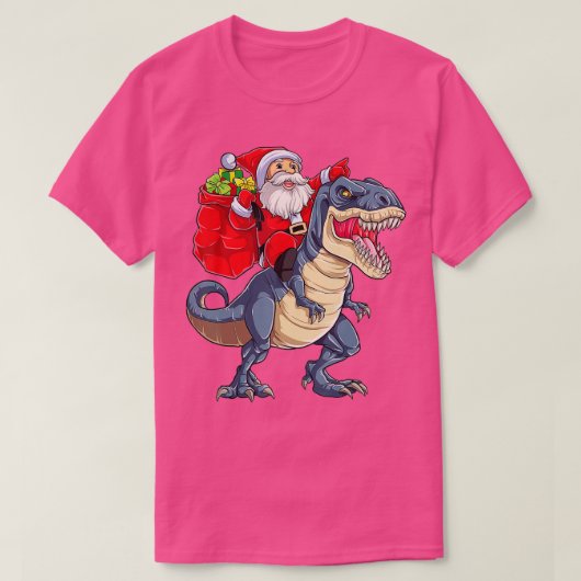 Santa Riding Dinosaur T rex kerstjongens Man Xma T-shirt (Design voorkant)