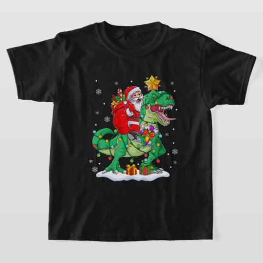 Santa Riding Dinosaur T rex kerstjongens Man Xma T-shirt (Laagn)