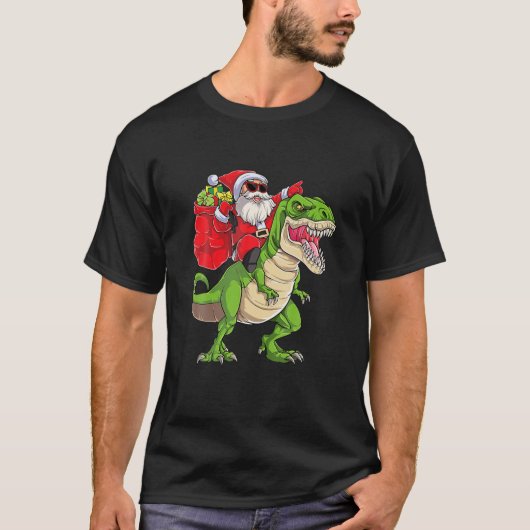 Santa Riding Dinosaur T Rex kerstjongens Mannen T-shirt (Voorkant)