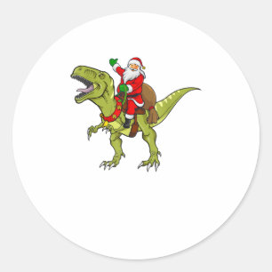 Santa Riding Dinosaur T rex Kerstmis G Ronde Sticker