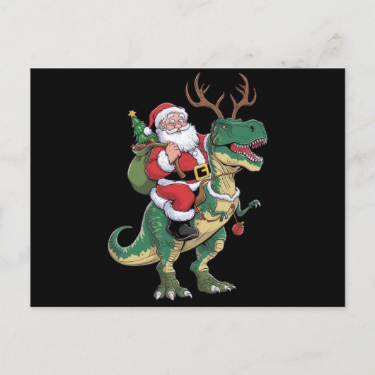 Santa Riding Dinosaur T-Rex Kerstmis Squad Feestdagenkaart (Voorkant)