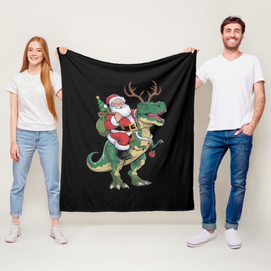 Santa Riding Dinosaur T-Rex Kerstmis Squad Fleece Deken (In situ)