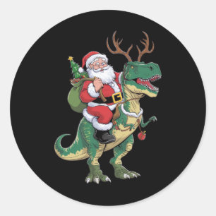 Santa Riding Dinosaur T-Rex Kerstmis Squad Ronde Sticker