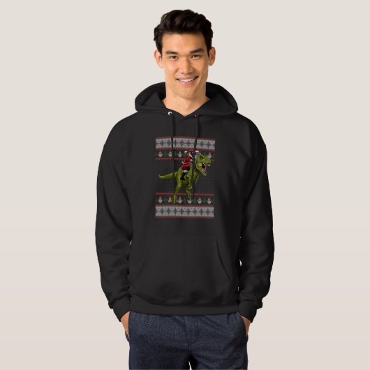 Santa Riding Dinosaur T Rex Kerstmis Ugly Sweate Hoodie (Voorkant volledig)