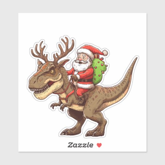 Santa Riding Dinosaur T-Rex Sticker (Vel)