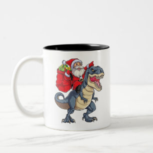 Santa Riding Dinosaur T rex T Shirt kerstcadeau Tweekleurige Koffiemok
