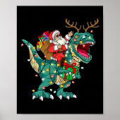 Santa Riding Dinosaur Trex Herten Kinder Jongens M Poster (Voorkant)