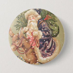 Santa Riding Donkey Ronde Button 7,6 Cm