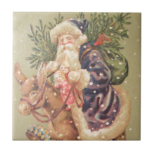 Santa Riding Donkey Tegeltje (Voorkant)